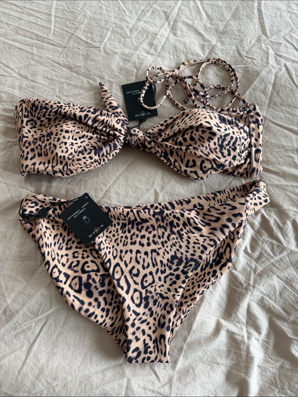 Skatie Leopard Print Bikini Set in Beige and Black
